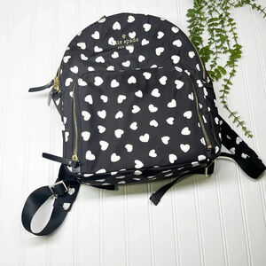 Kate Spade Black & White Heart Print Nylon Backpack Purse with Adjustable Straps